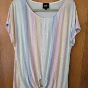 Anthropologie-W5 Women Shirt 1x Multicolor Short Sleeve Tie Front